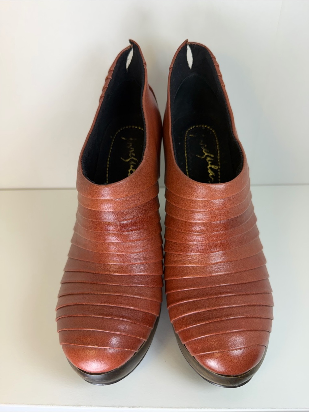 Irregular Choice Rust Brown Ribbed Leather Platform Heels - Picture 5 of 10